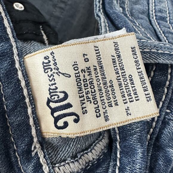 Miss Me Jeans Womens 28 Bootcut Crosses Embellished Thick Stitch Long - Picture 8 of 13